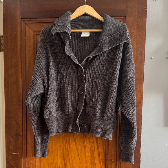 Varley Dark Gray Ribbed Button-Front Cardigan - Picture 1 of 4